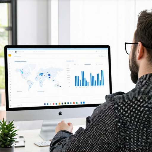 Professional analyzing local SEO performance on a digital dashboard.