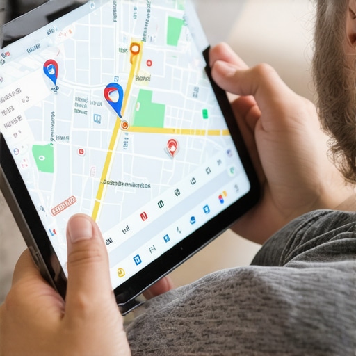 Business owner reviewing local SEO analytics on a tablet, illustrating advanced Google Maps strategies.
