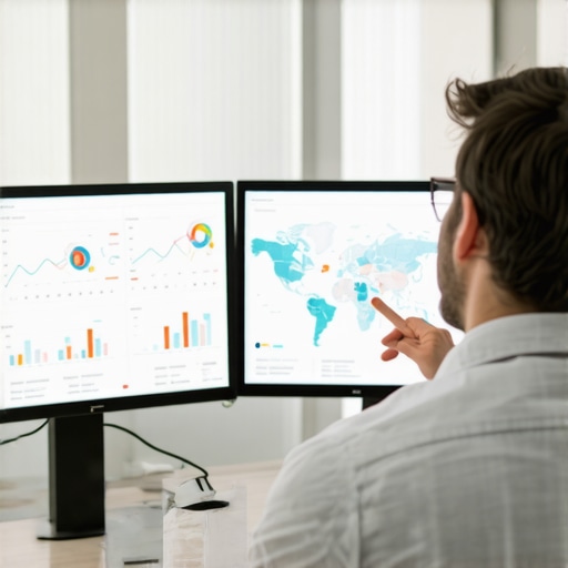Expert analyzing local SEO performance metrics on a digital dashboard.