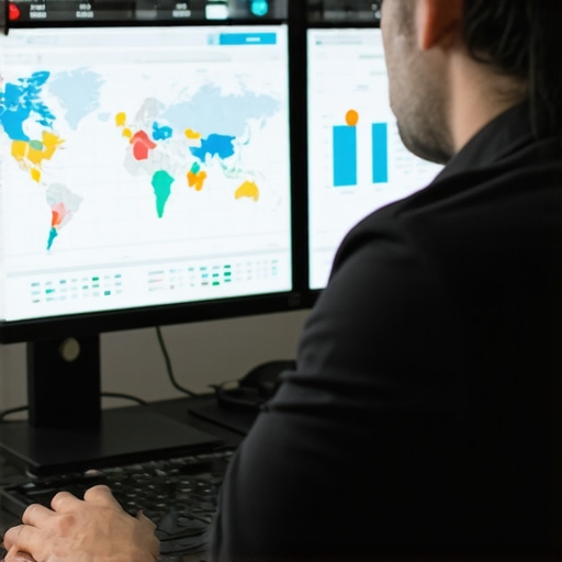 Person analyzing local SEO analytics on a computer with maps and graphs
