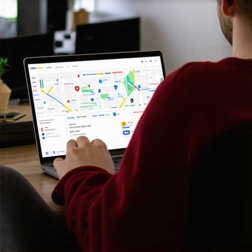 Person working on local SEO with Google Maps and analytics on laptop