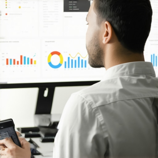 Person reviewing local SEO analytics on a computer screen with charts and dashboards.