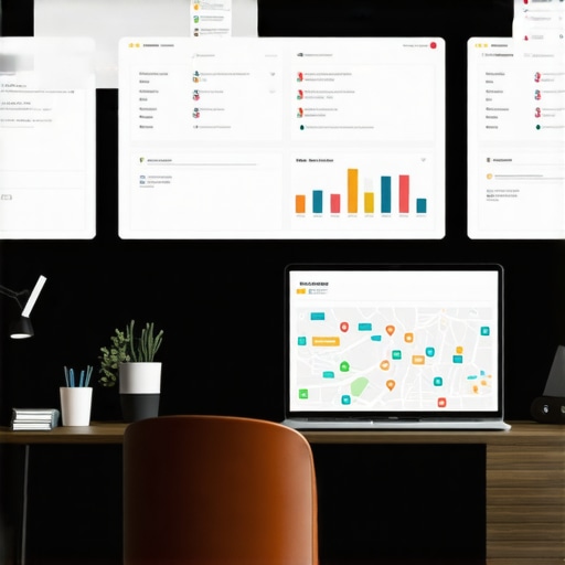 Screens displaying local SEO tools and analytics for maps marketing.