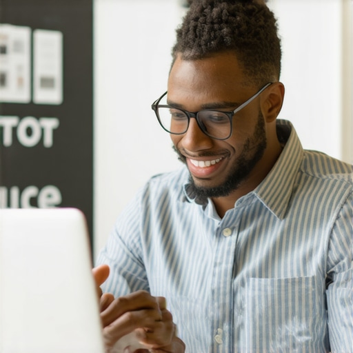 A person updating a Google My Business profile on a laptop with local storefront in background.