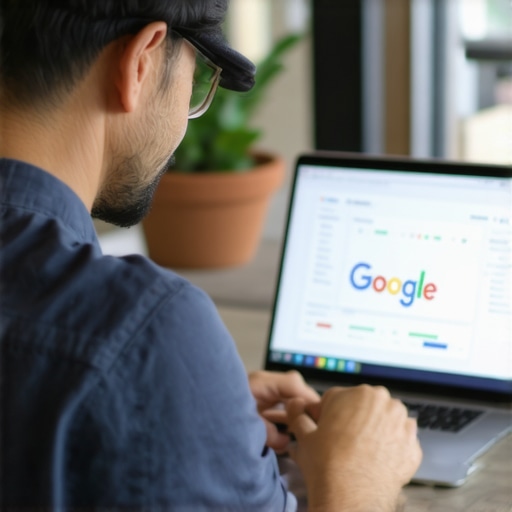 Business owner editing Google My Business profile on computer with analytics displayed
