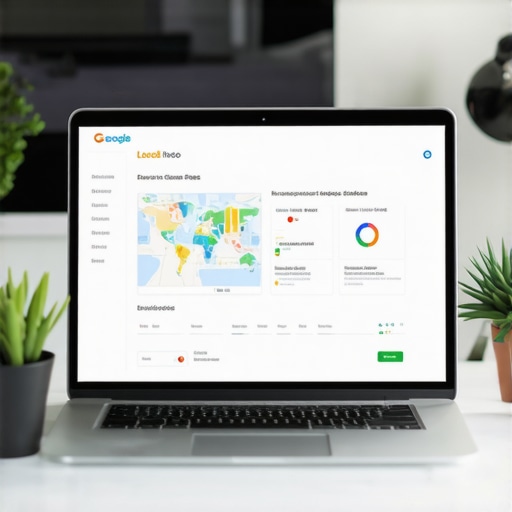 Screenshot of local SEO analytics and tools on a laptop screen.
