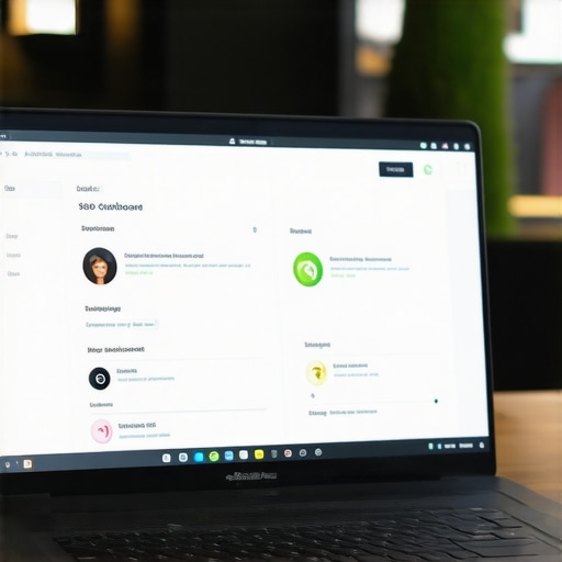 Laptop displaying local SEO dashboard with citation management tools in use, professional workspace