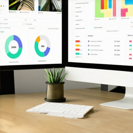 A desk setup showing screens with SEO analytics and citation tracking
