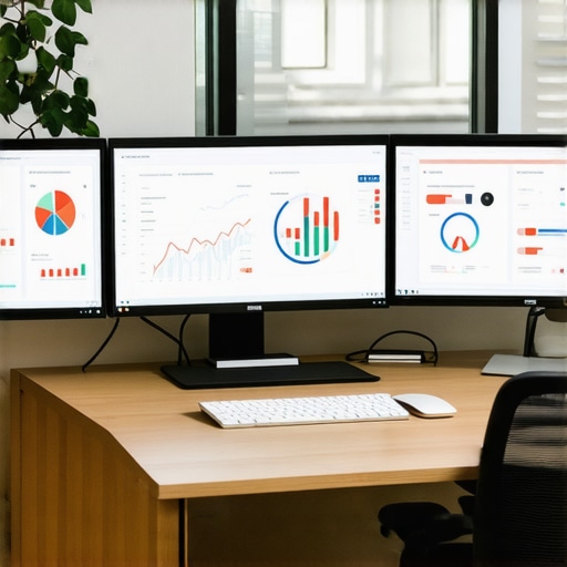 A modern desk setup with multiple screens showing local SEO analytics and citation tools.