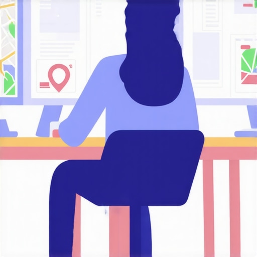 Person optimizing Google Business profile on laptop with maps and analytics charts.