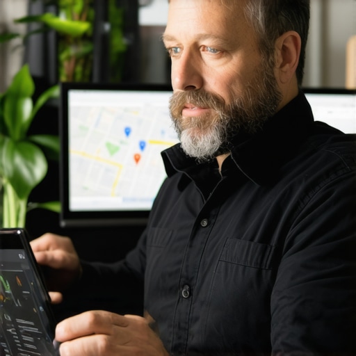 Business owner updating Google My Business profile with images and details