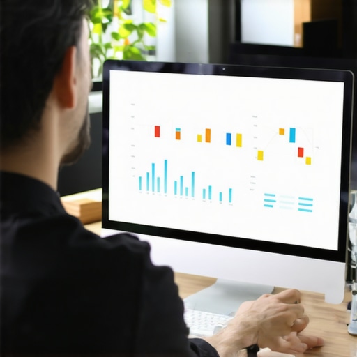 Reviewing SEO Analytics for Map Marketing Business owner analyzing local SEO analytics on a computer with maps and graphs