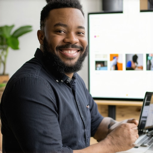 Business owner updating Google My Business profile with new photos and information