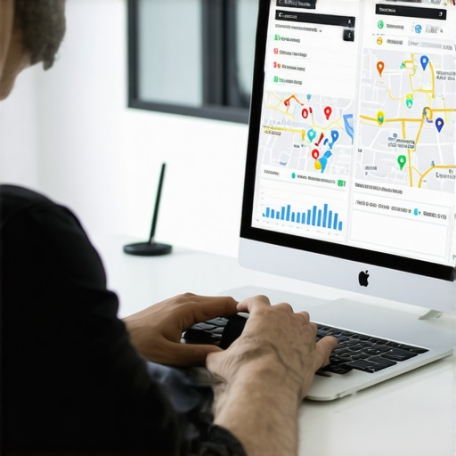 A person reviewing local SEO performance charts on a laptop