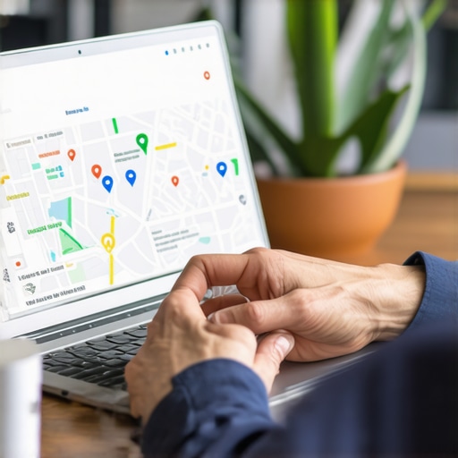 Person working on local SEO and map optimization strategies on a laptop.