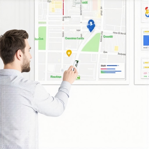 Business owner updating Google Maps profile on computer in office.